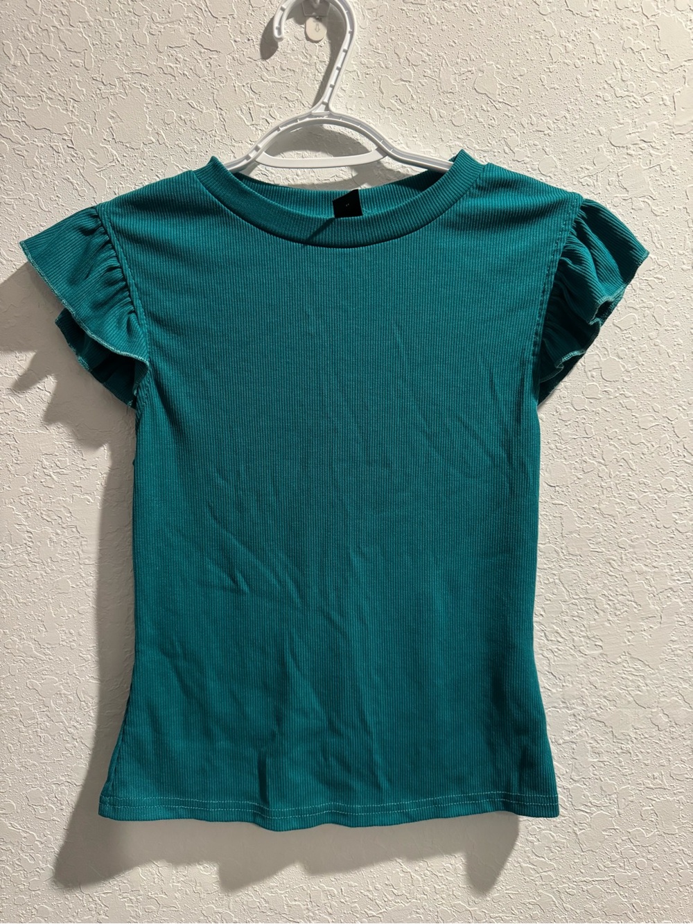 SHEIN Teal Ribbed Flutter Sleeve Tee